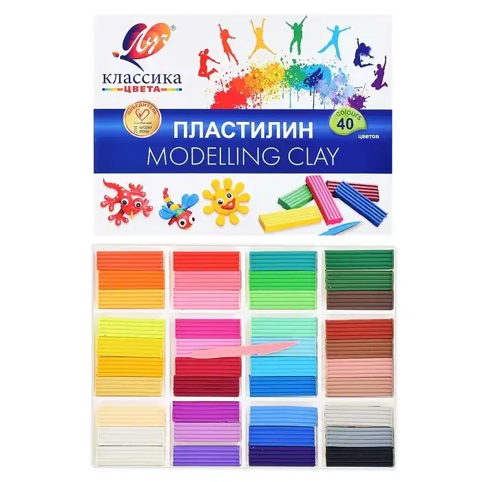 Пластилин Луч "Классика" 40 цветов 800 грамм со стеком, Разные цвета 
Пластилин Луч "Классика" 40 цветов 800 грамм со стеком, Разные цвета