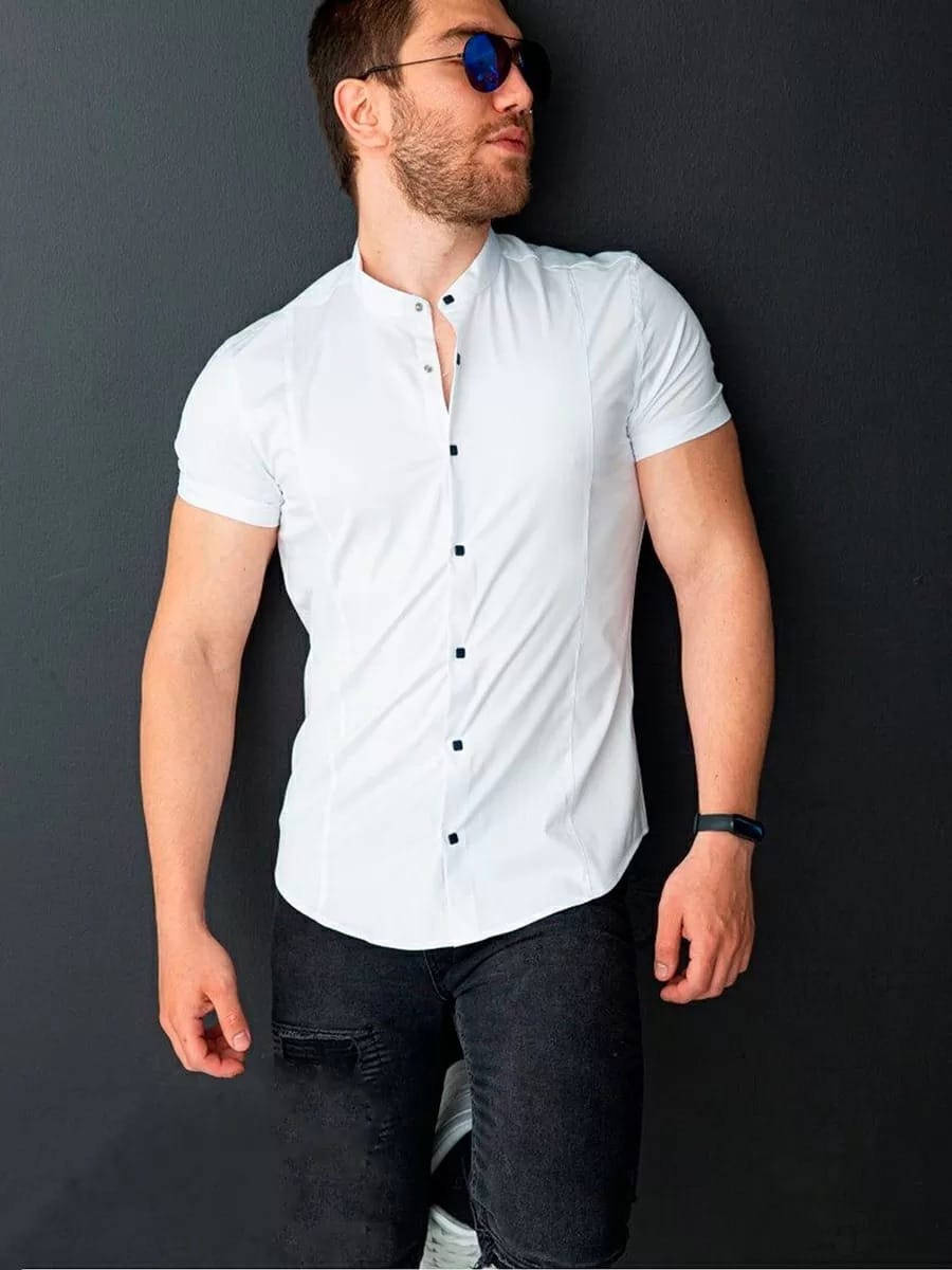 Белая рубашка короткий рукав на кнопках с воротом стойка S, M, L, XL, XXL, Белый
Белая рубашка короткий рукав на кнопках с воротом стойка S, M, L, XL, XXL, Белый