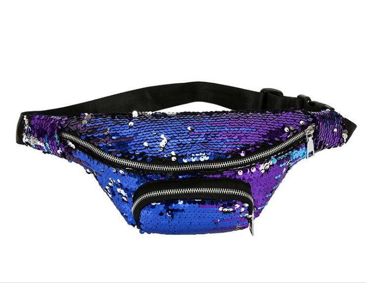 Женская сумка на пояс (бананка) с пайеткой-хамелеон M&JJ Синий-Фиолет 28*16*8 (2064)