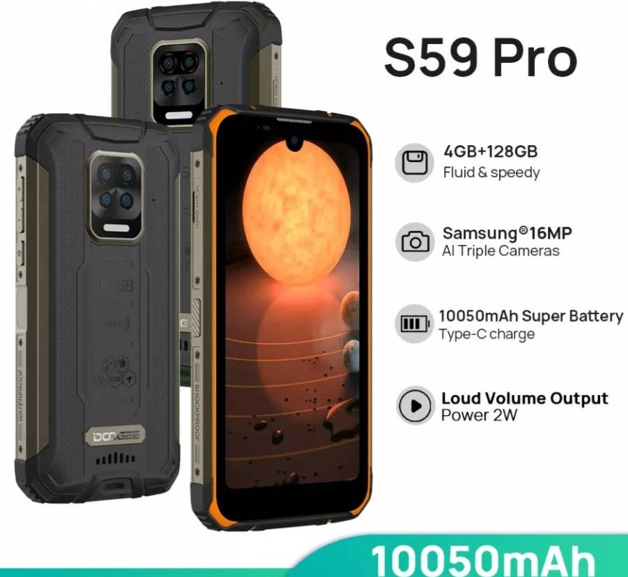 Противоударный телефон 10050 mAh Doogee S59 Pro 4/128GB 8 Ядер NFC лучший китайский 
Противоударный телефон 10050 mAh Doogee S59 Pro 4/128GB 8 Ядер NFC лучший китайский