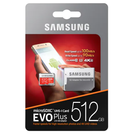 Карта памяти Samsung 512 GB microSDXC Class 10 UHS-I U3 EVO Plus + SD Adapter MB-MC512HA
Карта памяти Samsung 512 GB microSDXC Class 10 UHS-I U3 EVO Plus + SD Adapter MB-MC512HA