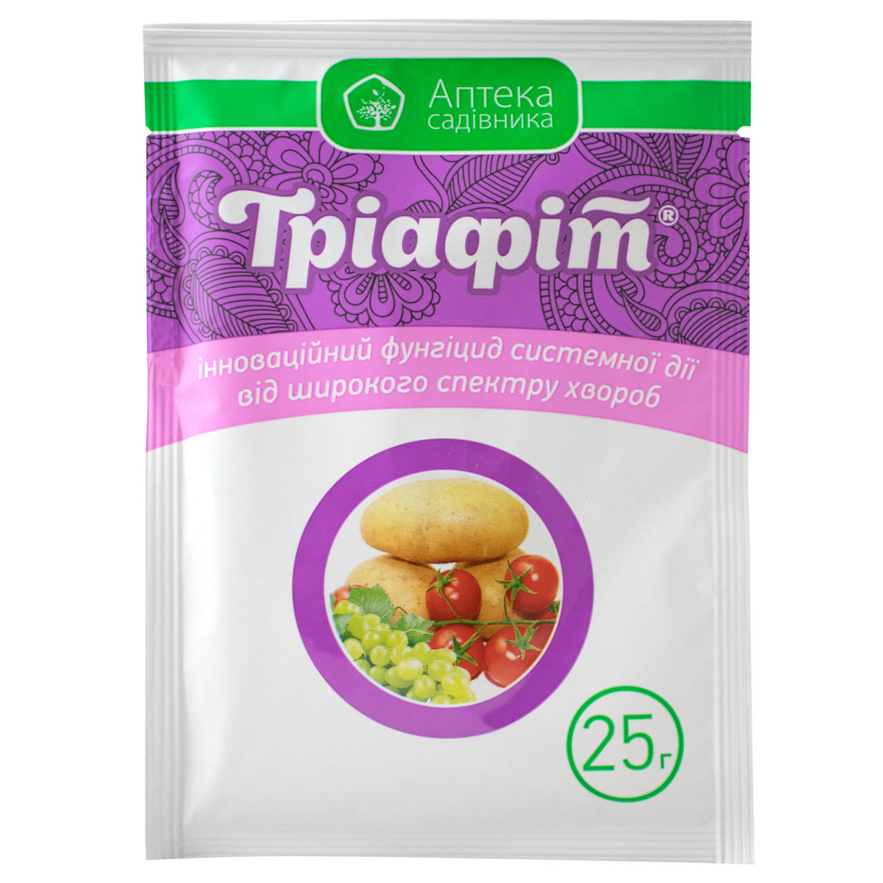 Фунгицид Триафит, 25 г, трехкомпонетный (Пероноспороз, альтернариоз, фитофтороз, милдью), Ukravit
Фунгицид Триафит, 25 г, трехкомпонетный (Пероноспороз, альтернариоз, фитофтороз, милдью), Ukravit