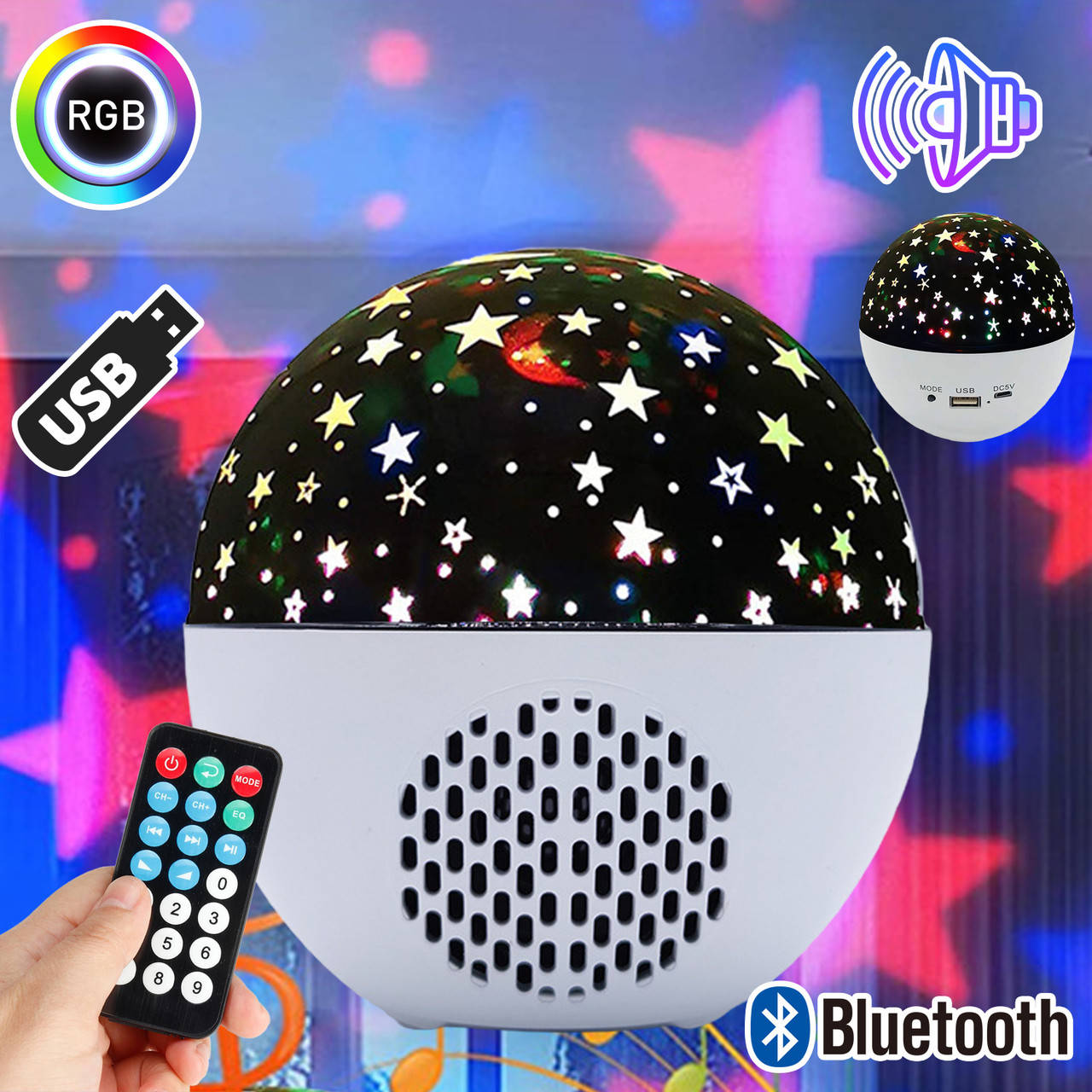 Диско шар музыкальный проектор звездного неба с колонкой STAR BALL Bluetooth ночник с MP3, USB MND
Диско шар музыкальный проектор звездного неба с колонкой STAR BALL Bluetooth ночник с MP3, USB MND