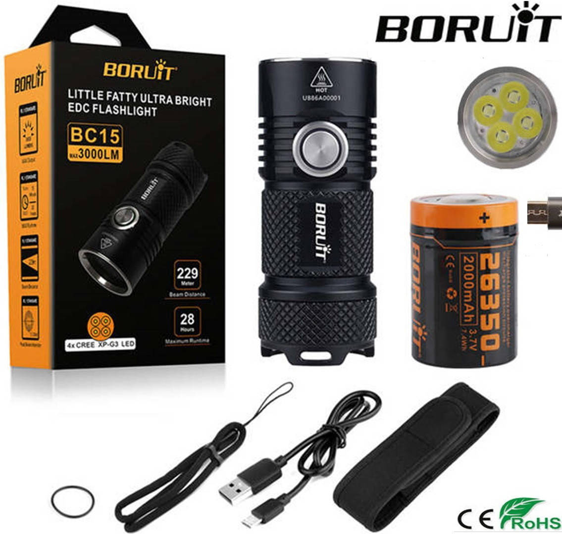 Супер мощный EDC Фонарь BORUIT BC15 (3000LM, CREE XPG3*4, IPX8, 26350 USB Аккумулятор на 2000mAh), FITORCH P25, Черный
Супер мощный EDC Фонарь BORUIT BC15 (3000LM, CREE XPG3*4, IPX8, 26350 USB Аккумулятор на 2000mAh), FITORCH P25, Черный