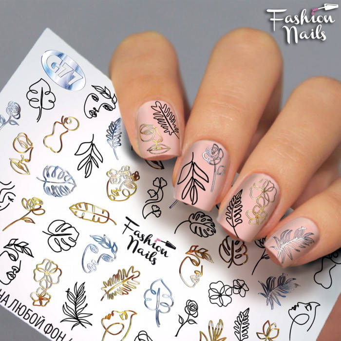 Слайдер дизайн Лица Листочки Цветы - наклейки для дизайна ногтей Fashion Nails G77 - Слайдеры для ногтей лица, Черный
Слайдер дизайн Лица Листочки Цветы - наклейки для дизайна ногтей Fashion Nails G77 - Слайдеры для ногтей лица, Черный