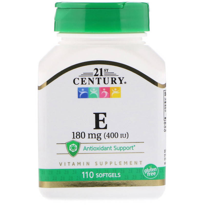 Витамин Е (Vitamin E) токоферолы Tocopherols 21st Century, Е 400, 180мг, 110 гел. капсул
Витамин Е (Vitamin E) токоферолы Tocopherols 21st Century, Е 400, 180мг, 110 гел. капсул