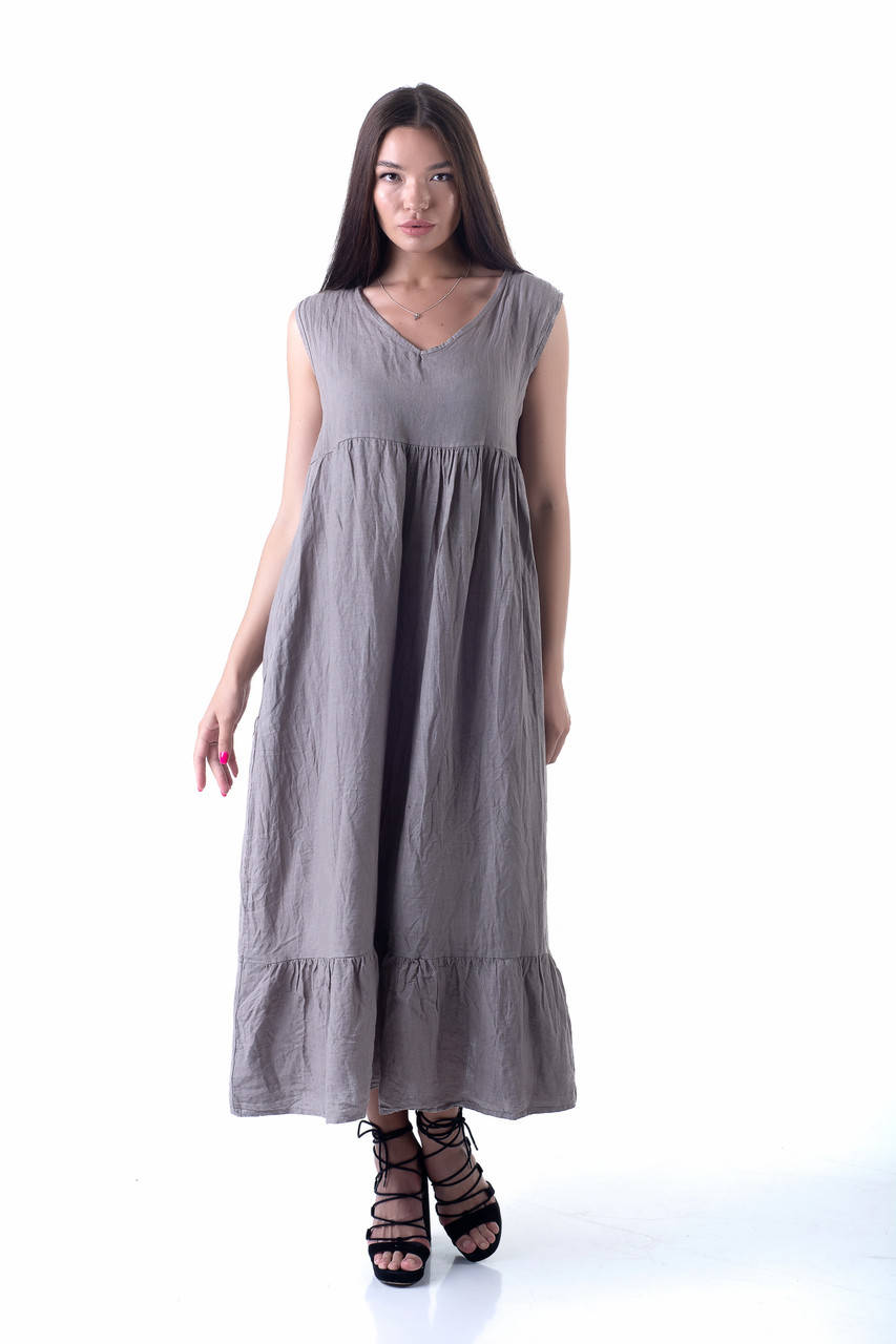 Батальное льняное платье серое с коричневым отливом и завязкой на спине, L/XL
Батальное льняное платье серое с коричневым отливом и завязкой на спине, L/XL