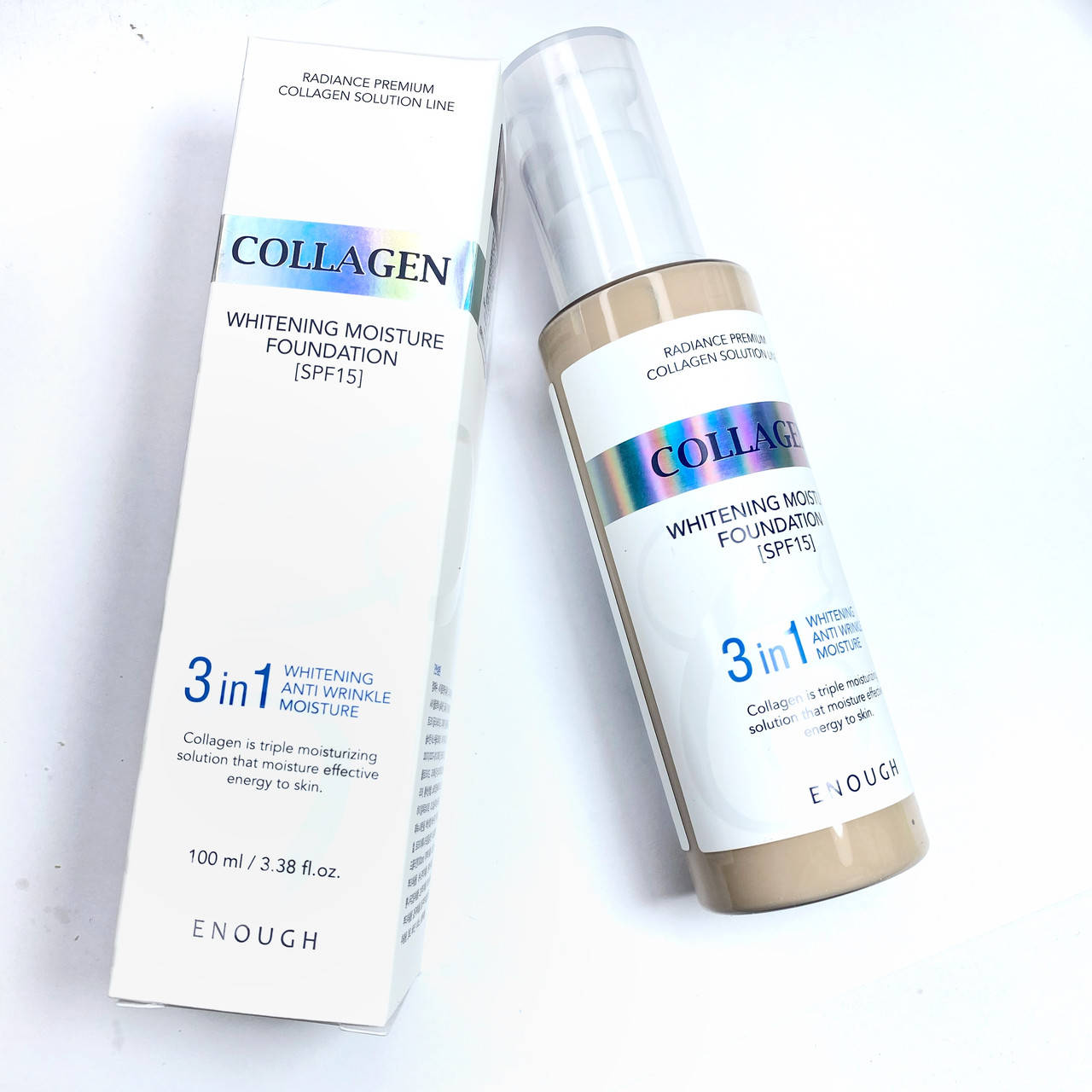 Тональный крем с коллагеном #21 3 в 1 Enough Collagen Whitening Moisture Foundation SPF15 100 мл
Тональный крем с коллагеном #21 3 в 1 Enough Collagen Whitening Moisture Foundation SPF15 100 мл