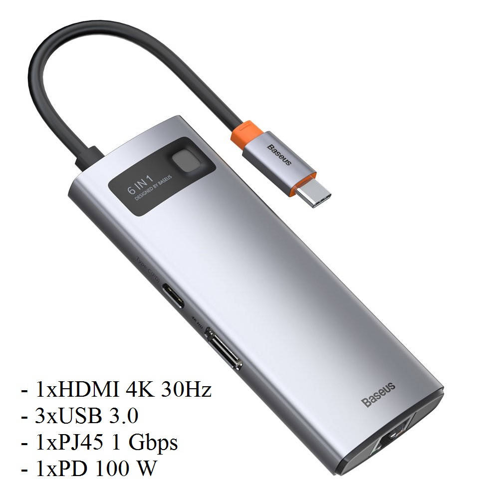 USB Type-C хаб Baseus Metal Gleam 6-in-1 100W 3USB3.0 HDMI Type-C RJ45 Gray (CAHUB-CW0G)
USB Type-C хаб Baseus Metal Gleam 6-in-1 100W 3USB3.0 HDMI Type-C RJ45 Gray (CAHUB-CW0G)