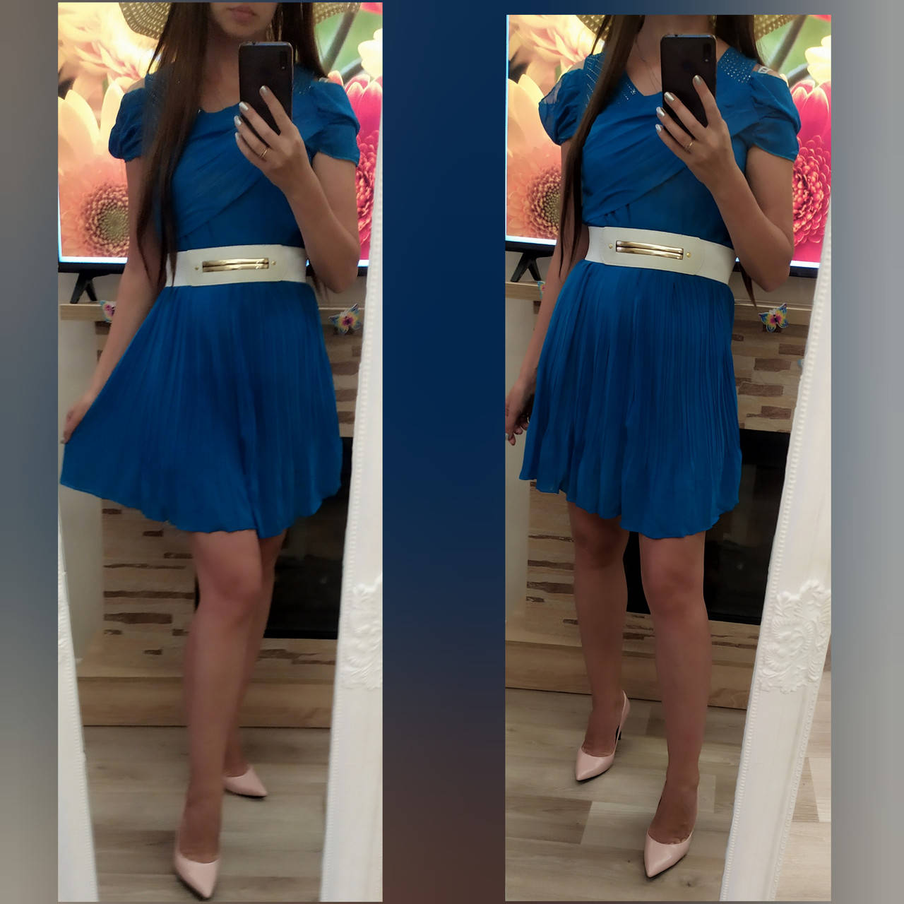 Платье плиссе шифоновое 8068 42-44р, Голубой 
Платье плиссе шифоновое 8068 42-44р, Голубой