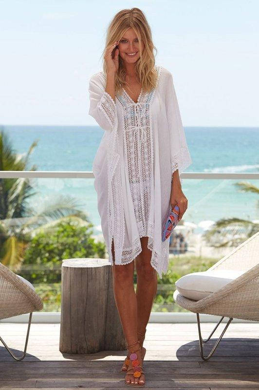 Туника-накидка пляжная легкая с кружевами, белая
Туника-накидка пляжная легкая с кружевами, белая