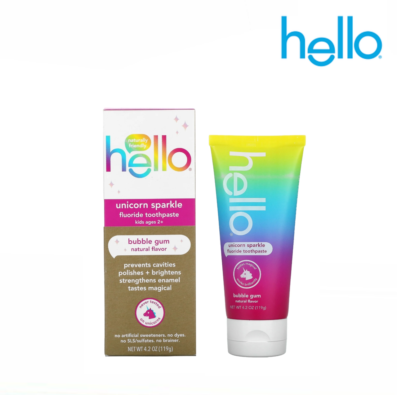 Детская зубная паста Hello Unicorn Sparkle с фторидом и ксилитом от 2-6 лет (вкус жевательной резинки), 119 г
Детская зубная паста Hello Unicorn Sparkle с фторидом и ксилитом от 2-6 лет (вкус жевательной резинки), 119 г
