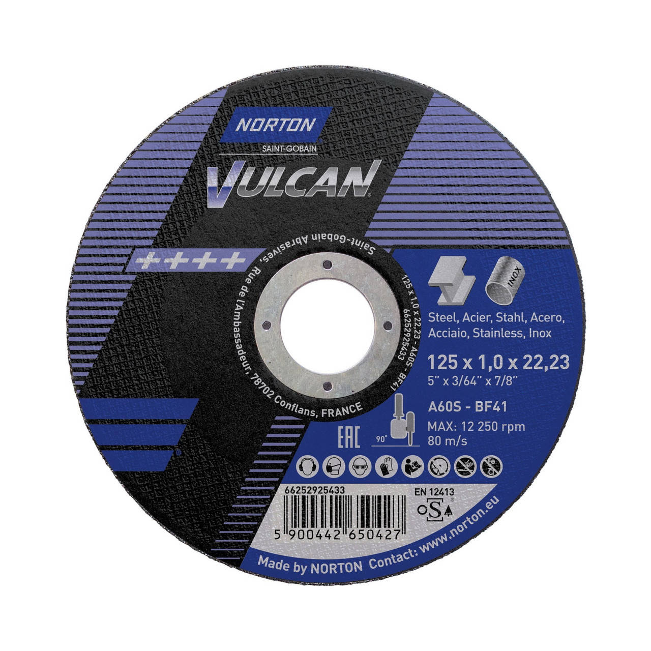 Круг отрезной NORTON VULKAN 125х1,0х22,23 
Круг отрезной NORTON VULKAN 125х1,0х22,23