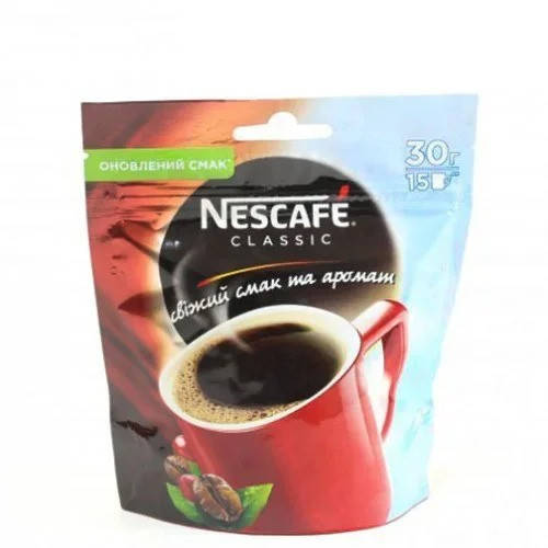 Кофе Nescafe Классик растворимый 30 грамм в мягкой упаковке
Кофе Nescafe Классик растворимый 30 грамм в мягкой упаковке
