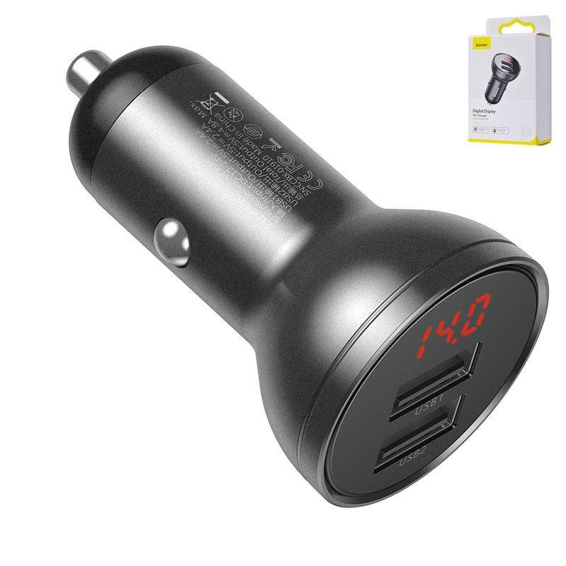 Автомобільний зарядний пристрій Baseus Digital Display Dual SCP, сіре, з дисплеєм, 24 Вт, 4,8 А, 2 порта,
Автомобільний зарядний пристрій Baseus Digital Display Dual SCP, сіре, з дисплеєм, 24 Вт, 4,8 А, 2 порта,