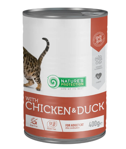 Nature's Protection Sterilised with Chicken&Duck Корм для кошек после стерлизации с курицией и уткой 400 г
Nature's Protection Sterilised with Chicken&Duck Корм для кошек после стерлизации с курицией и уткой 400 г