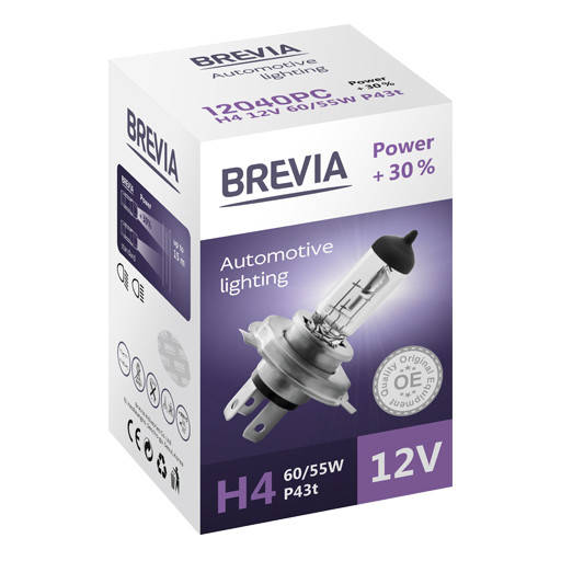 Галогеновая лампа Brevia H4 Power +30% 12v 60/55w
Галогеновая лампа Brevia H4 Power +30% 12v 60/55w