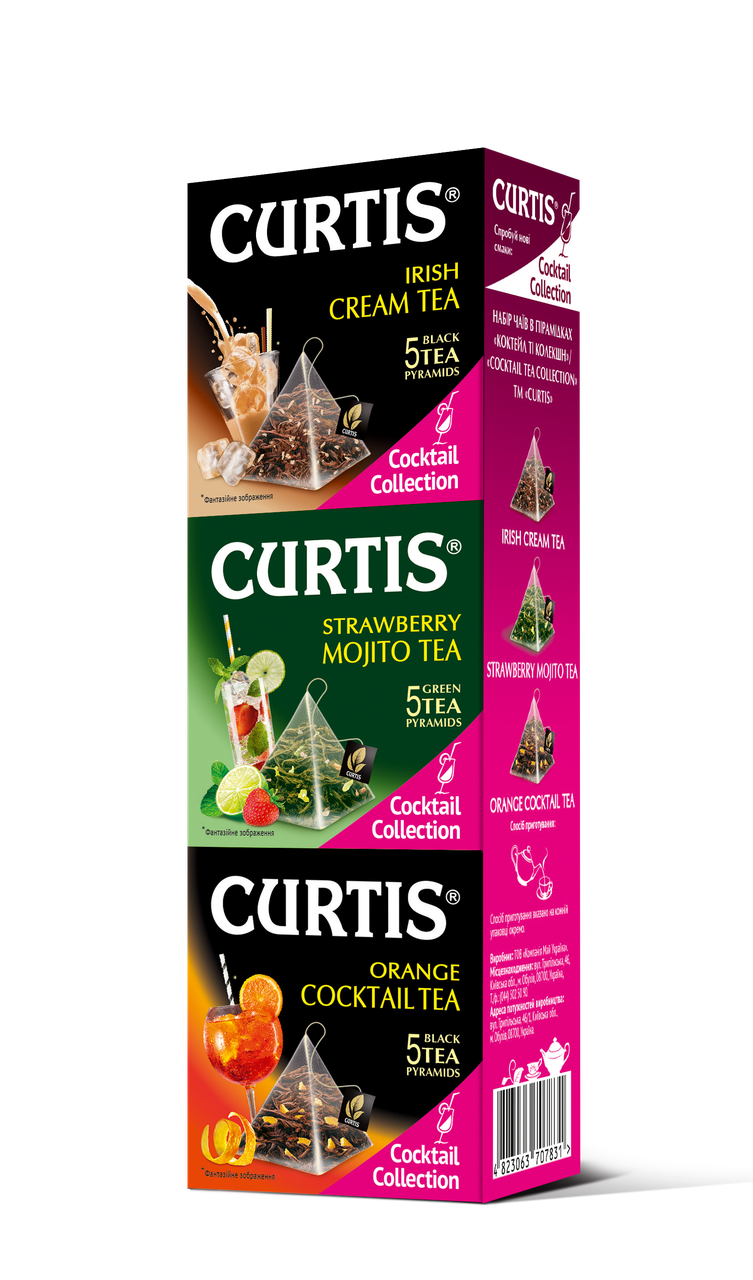Чай черный ассорти ароматизированный в пирамидках Кертис (Curtis) "Cocktail Collection",15 пирамидок 
Чай черный ассорти ароматизированный в пирамидках Кертис (Curtis) "Cocktail Collection",15 пирамидок