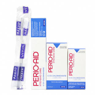 PERIO-AID 0.12% комплект: ополаскиватель 150 мл, гель-паста 75 мл, щетка VITIS SURGICAL CAMPAING, спрей
PERIO-AID 0.12% комплект: ополаскиватель 150 мл, гель-паста 75 мл, щетка VITIS SURGICAL CAMPAING, спрей