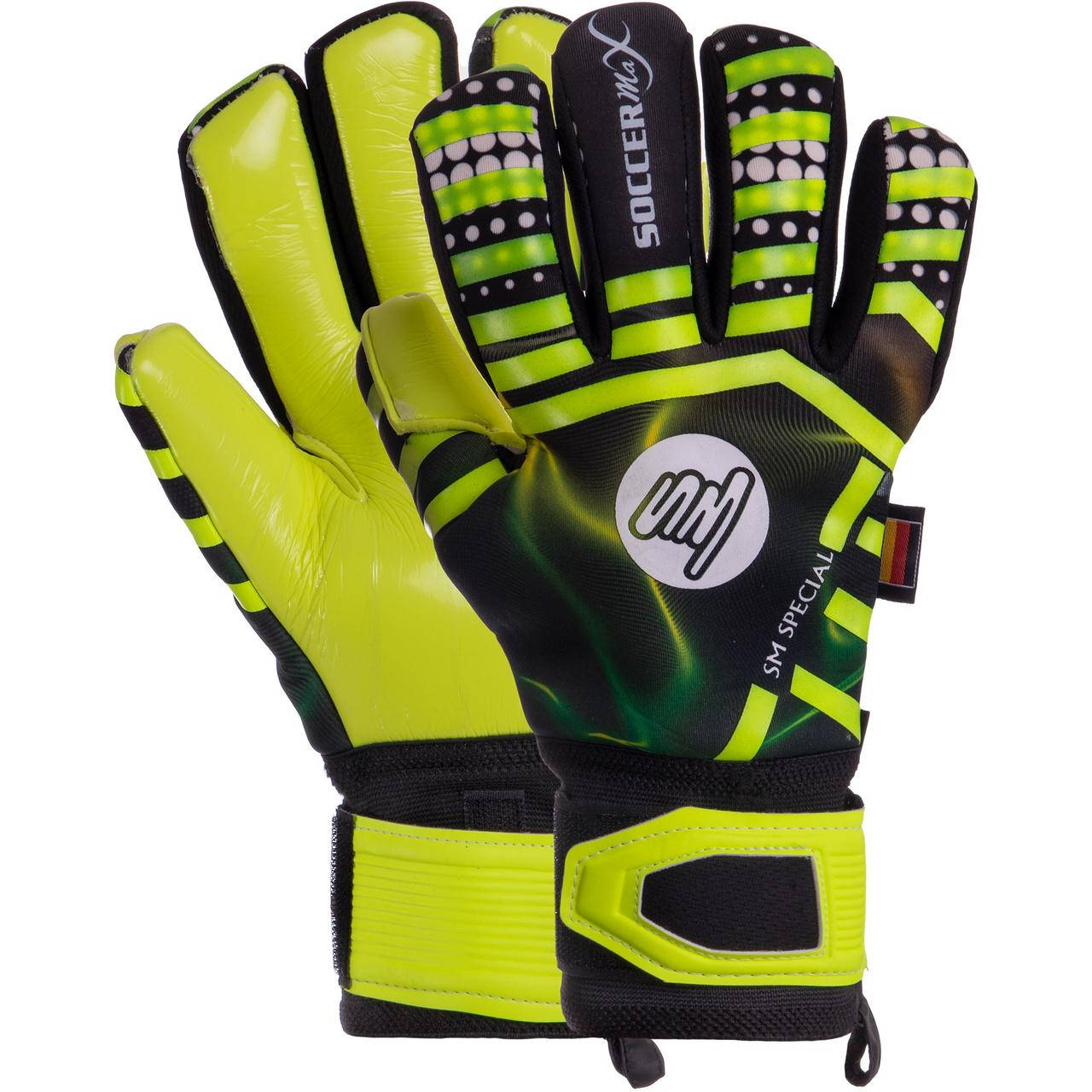 Футбольные перчатки для воротаря взрослые SOCCERMAX PVC Латекс Желтый-черный-салатовый (GK-004) 9
Футбольные перчатки для воротаря взрослые SOCCERMAX PVC Латекс Желтый-черный-салатовый (GK-004) 9