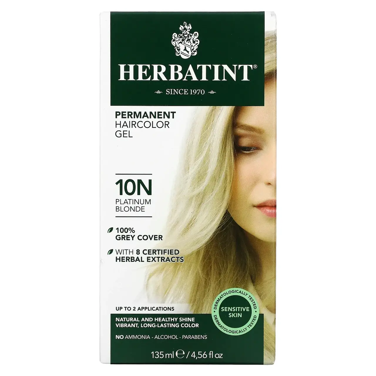 Herbatint, Перманентная краска-гель для волос, 10N, платиновый блондин, 4,56 жидкой унции (135 мл)
Herbatint, Перманентная краска-гель для волос, 10N, платиновый блондин, 4,56 жидкой унции (135 мл)