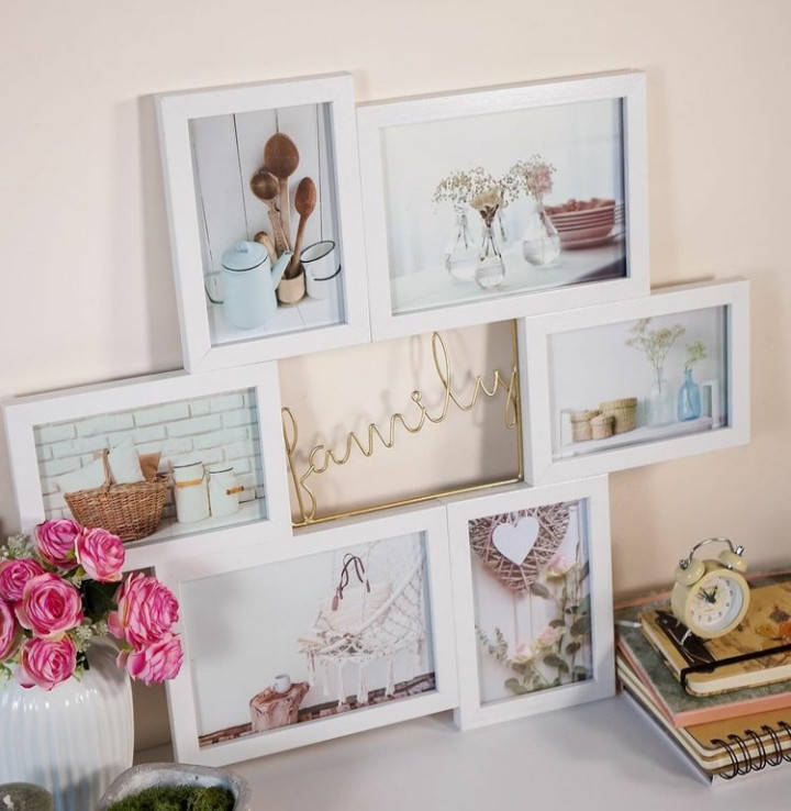 Фотоколлаж на 6 фото "Family" 46х51 см (МДФ) с металлич. надписью