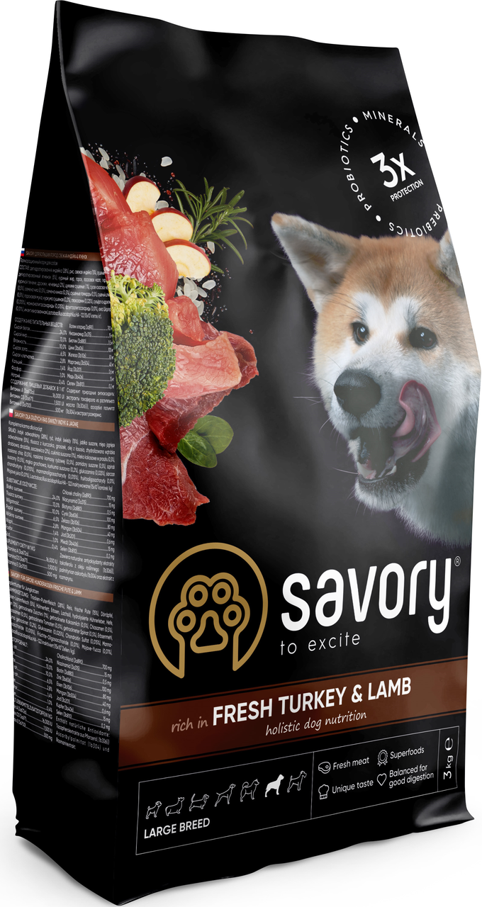 Savory Large Breeds Fresh Turkey & Lamb Сухой корм с индейкой и ягненком для собак крупных пород 3 кг
Savory Large Breeds Fresh Turkey & Lamb Сухой корм с индейкой и ягненком для собак крупных пород 3 кг