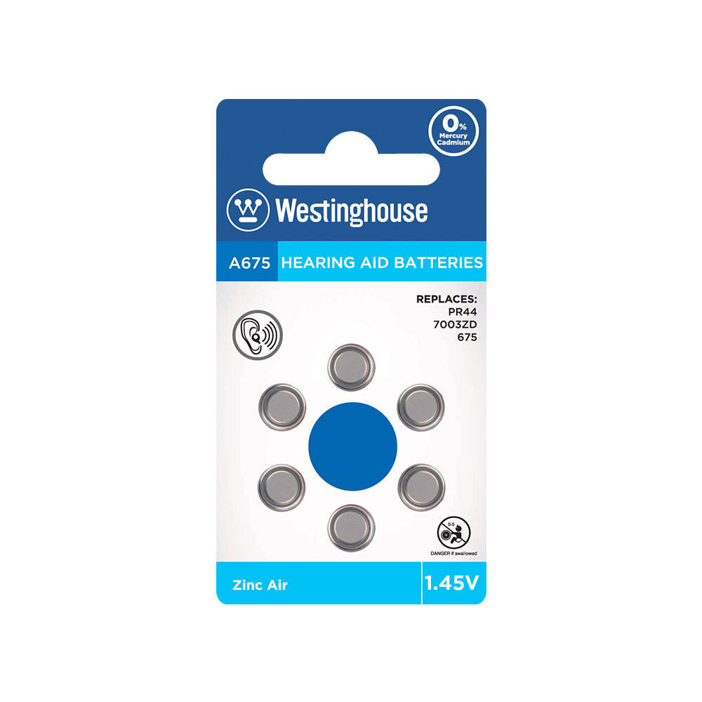 Воздушно-цинковая батарейка Westinghouse для слуховых аппаратов A675/PR44 1.45V 6шт/уп blister
Воздушно-цинковая батарейка Westinghouse для слуховых аппаратов A675/PR44 1.45V 6шт/уп blister