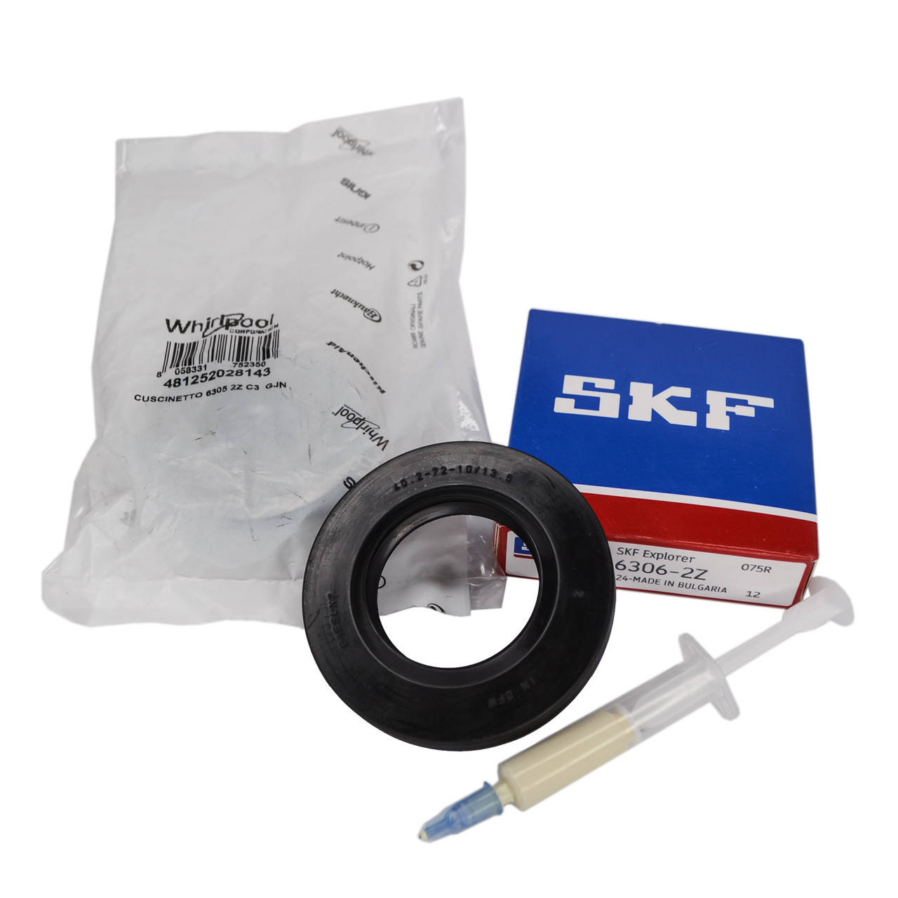 Комплект подшипников (SKF 6305, 6306), сальник 40.2*72*10/13,5 Италия для стиральных машин Electrolux.
Комплект подшипников (SKF 6305, 6306), сальник 40.2*72*10/13,5 Италия для стиральных машин Electrolux.