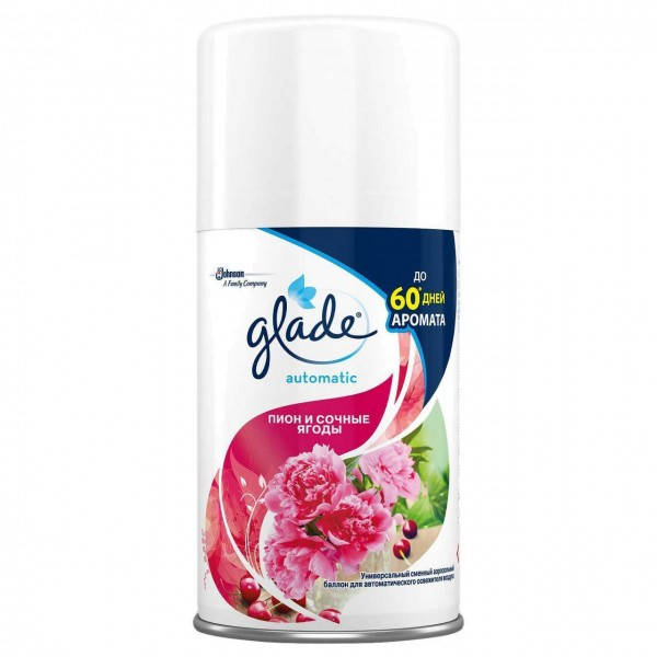 Сменный баллон к автоматическому освежителю воздуха Glade Пион и сочные ягоды, 269 мл 
Сменный баллон к автоматическому освежителю воздуха Glade Пион и сочные ягоды, 269 мл