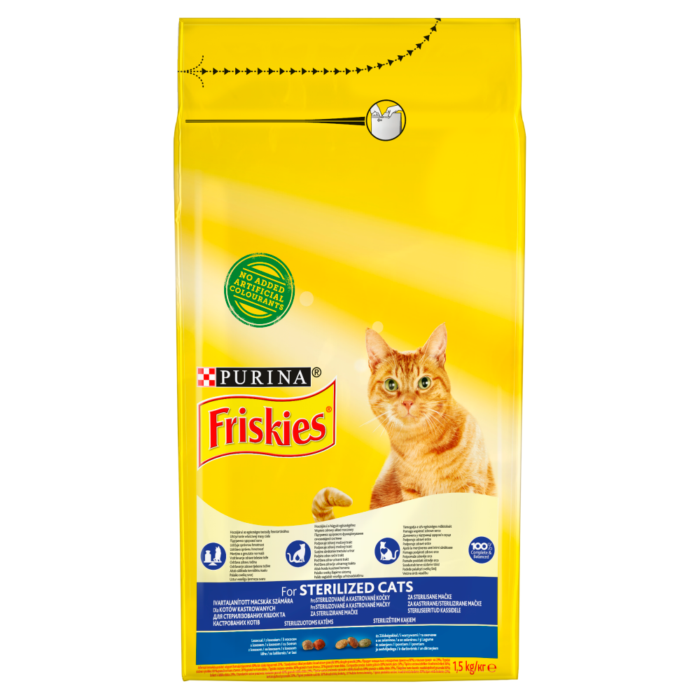 Сухий корм для кастрованих котів та стерилізованих кішок Purina Friskies Sterile з лососем та овочами 10кг
Сухий корм для кастрованих котів та стерилізованих кішок Purina Friskies Sterile з лососем та овочами 10кг
