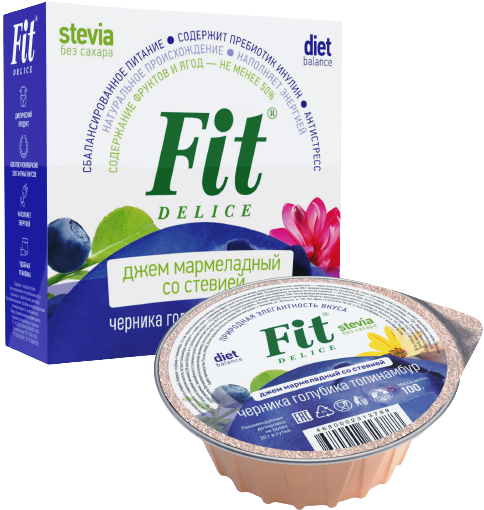 Джем мармеладный со стевией ФитПарад Fit Delice вкус Черника-Голубика-Топинамбур (100 грамм)
Джем мармеладный со стевией ФитПарад Fit Delice вкус Черника-Голубика-Топинамбур (100 грамм)