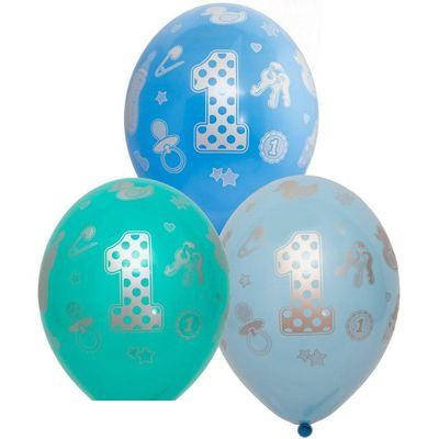 Латексный шарик BELBAL 12"(30 см) 1 годик (мальчик), Разные цвета