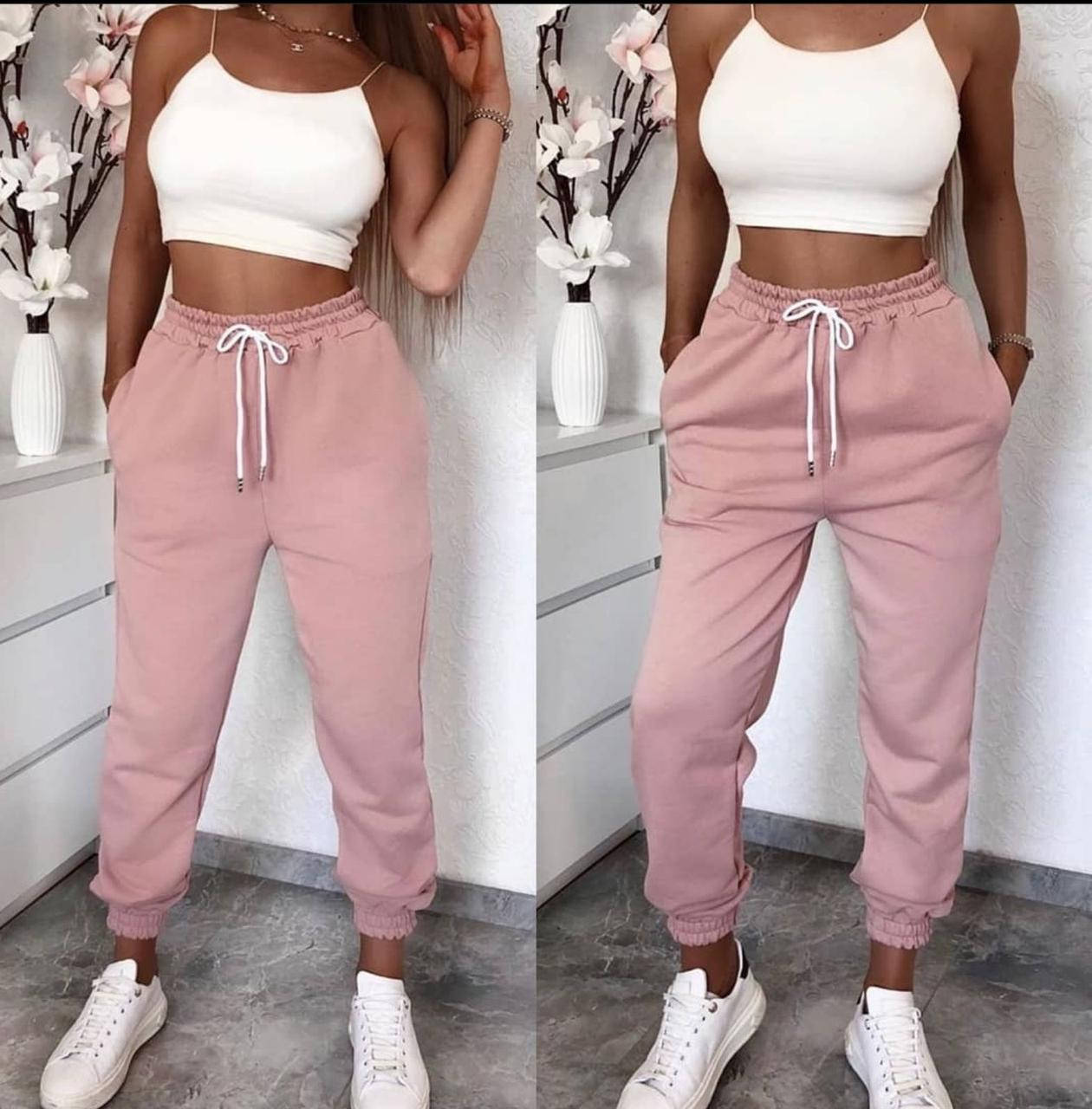 Стильные женские штаны из двунитки в спортивном стиле 48, Пудра 
Стильные женские штаны из двунитки в спортивном стиле 48, Пудра