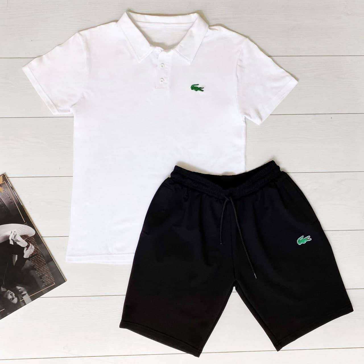 Мужской спортивный костюм с шортами и поло Lacoste хлопковый однотонный повседневный на лето белый с черным, Разные цвета
Мужской спортивный костюм с шортами и поло Lacoste хлопковый однотонный повседневный на лето белый с черным, Разные цвета