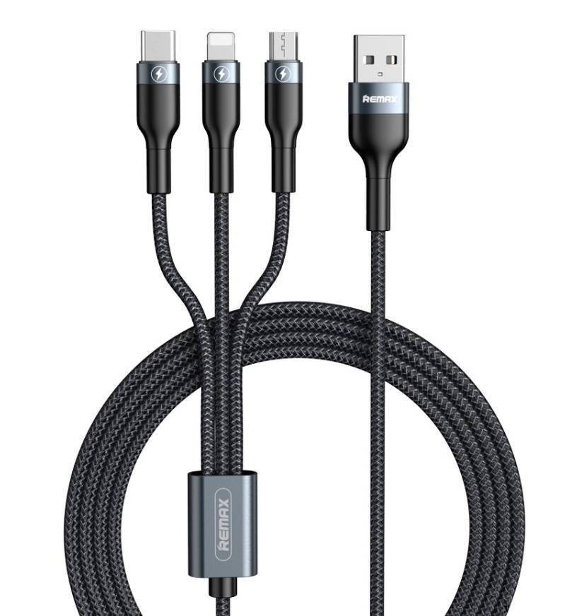 Кабель 3в1 для зарядки телефона MicroUSB+TypeC+Lightning REMAX RC-070th 3-in-1 120см |2A| Черный
Кабель 3в1 для зарядки телефона MicroUSB+TypeC+Lightning REMAX RC-070th 3-in-1 120см |2A| Черный
