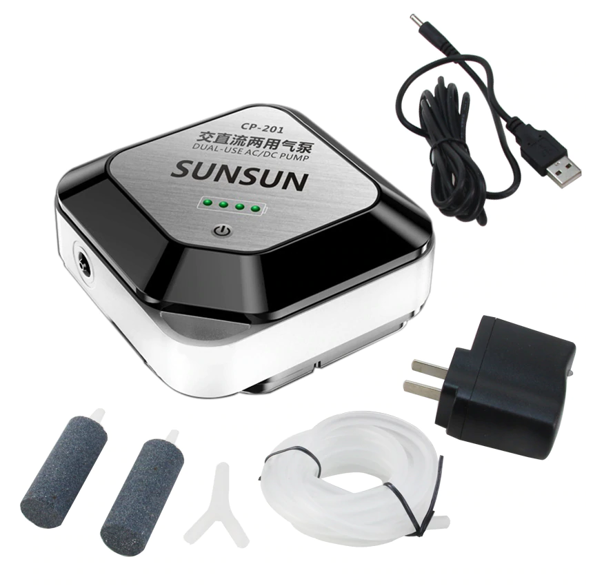 Компрессор на аккумуляторе, SunSun CP-101, одноканальный, 90 л/ч 
Компрессор на аккумуляторе, SunSun CP-101, одноканальный, 90 л/ч