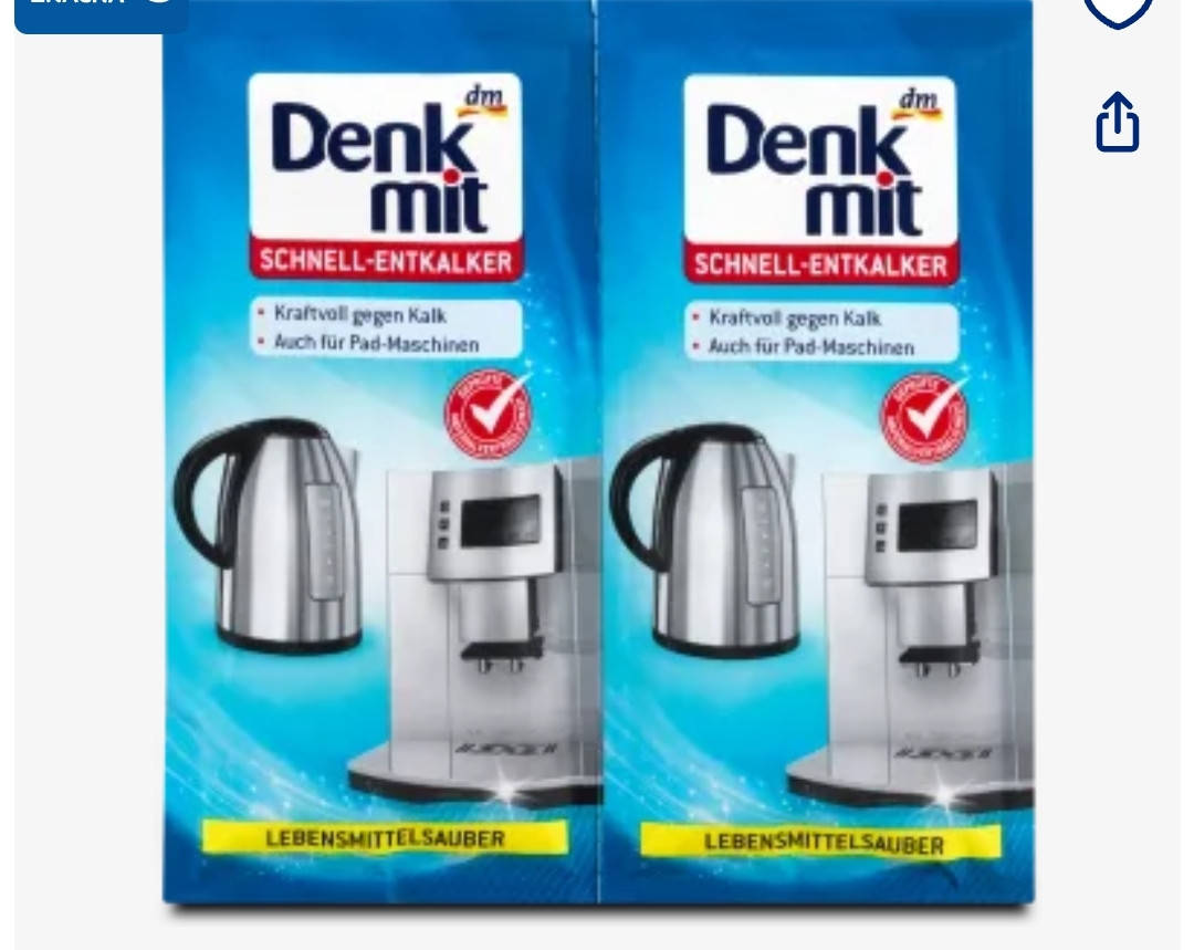 DenkMit Schnell-Entlalker Порошок для удаления накипи в кофемашинах и чайников 2х25гр
DenkMit Schnell-Entlalker Порошок для удаления накипи в кофемашинах и чайников 2х25гр
