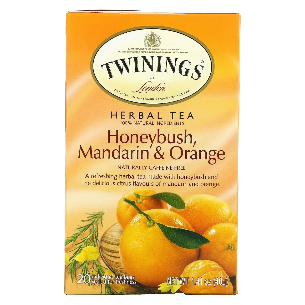 Twinings, травяной чай, ханибуш, мандарин и апельсин, без кофеина, 20 чайных пакетиков в индивидуальной
Twinings, травяной чай, ханибуш, мандарин и апельсин, без кофеина, 20 чайных пакетиков в индивидуальной