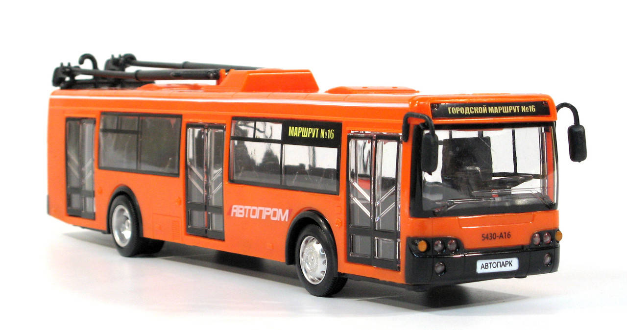 Троллейбус Автопром 9690B пластмассовая модель 1:43, звук, свет, открываются двери, Оранжевый
Троллейбус Автопром 9690B пластмассовая модель 1:43, звук, свет, открываются двери, Оранжевый