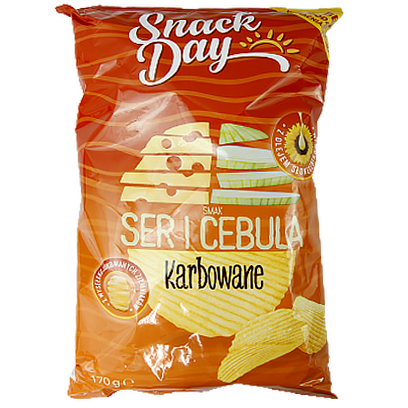 Чіпси Снек хвилясті дей сир та цибуля Snack karbowane day ser i cebula 170g 20шт/ящ (Код : 00-00012170)
Чіпси Снек хвилясті дей сир та цибуля Snack karbowane day ser i cebula 170g 20шт/ящ (Код : 00-00012170)