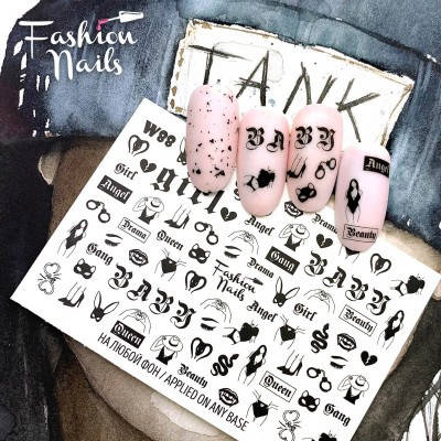 Слайдер дизайн наклейки на ногти для маникюра водные Fashion Nails W88 надписи змеи плей бой, Черный
Слайдер дизайн наклейки на ногти для маникюра водные Fashion Nails W88 надписи змеи плей бой, Черный