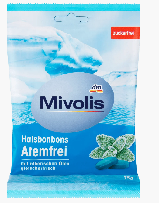 Ментоловые леденцы от кашля Mivolis Atemfrei mit ätherischem Ölen, 75 гр.(18 шт) Германия 4058172309373
Ментоловые леденцы от кашля Mivolis Atemfrei mit ätherischem Ölen, 75 гр.(18 шт) Германия 4058172309373