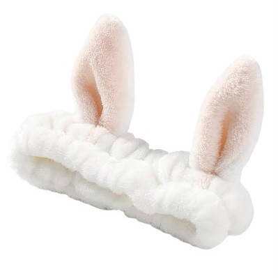 Косметическая повязка на голову с ушками Зайчик, мягкая белая, Белый 
Косметическая повязка на голову с ушками Зайчик, мягкая белая, Белый