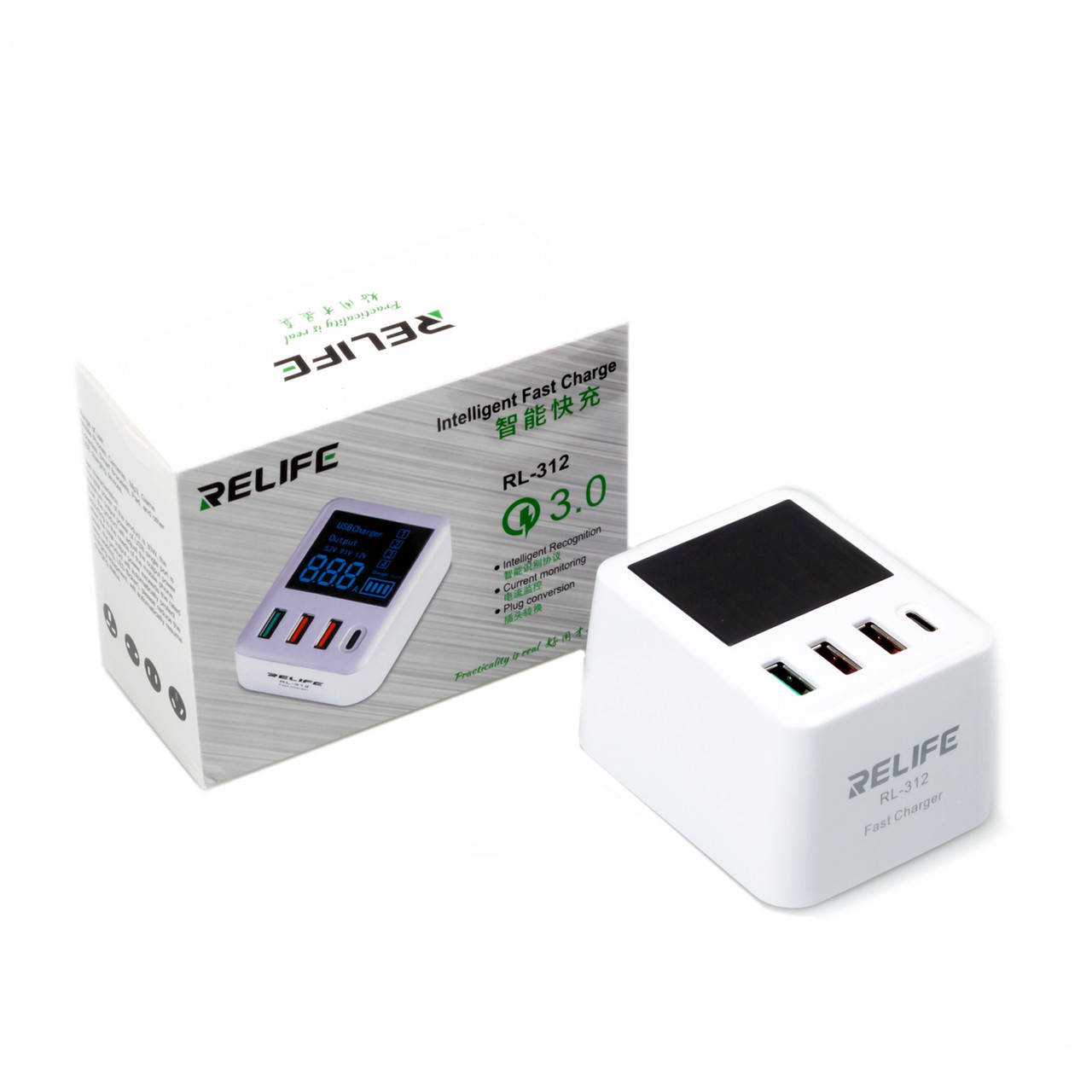 Зарядная станция RELIFE RL-312 (3xUSB+type-C QC3.0) 30W с цифровой индикацией параметров зарядки, Белый
Зарядная станция RELIFE RL-312 (3xUSB+type-C QC3.0) 30W с цифровой индикацией параметров зарядки, Белый