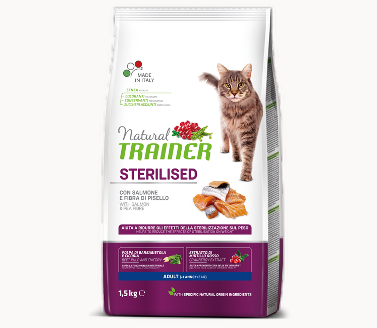 Trainer Natural Adult Sterilised with Salmon Сухой корм для стерилизованных кошек от 1 года 1.5 кг АКЦИЯ 4 + 1 
Trainer Natural Adult Sterilised with Salmon Сухой корм для стерилизованных кошек от 1 года 1.5 кг АКЦИЯ 4 + 1