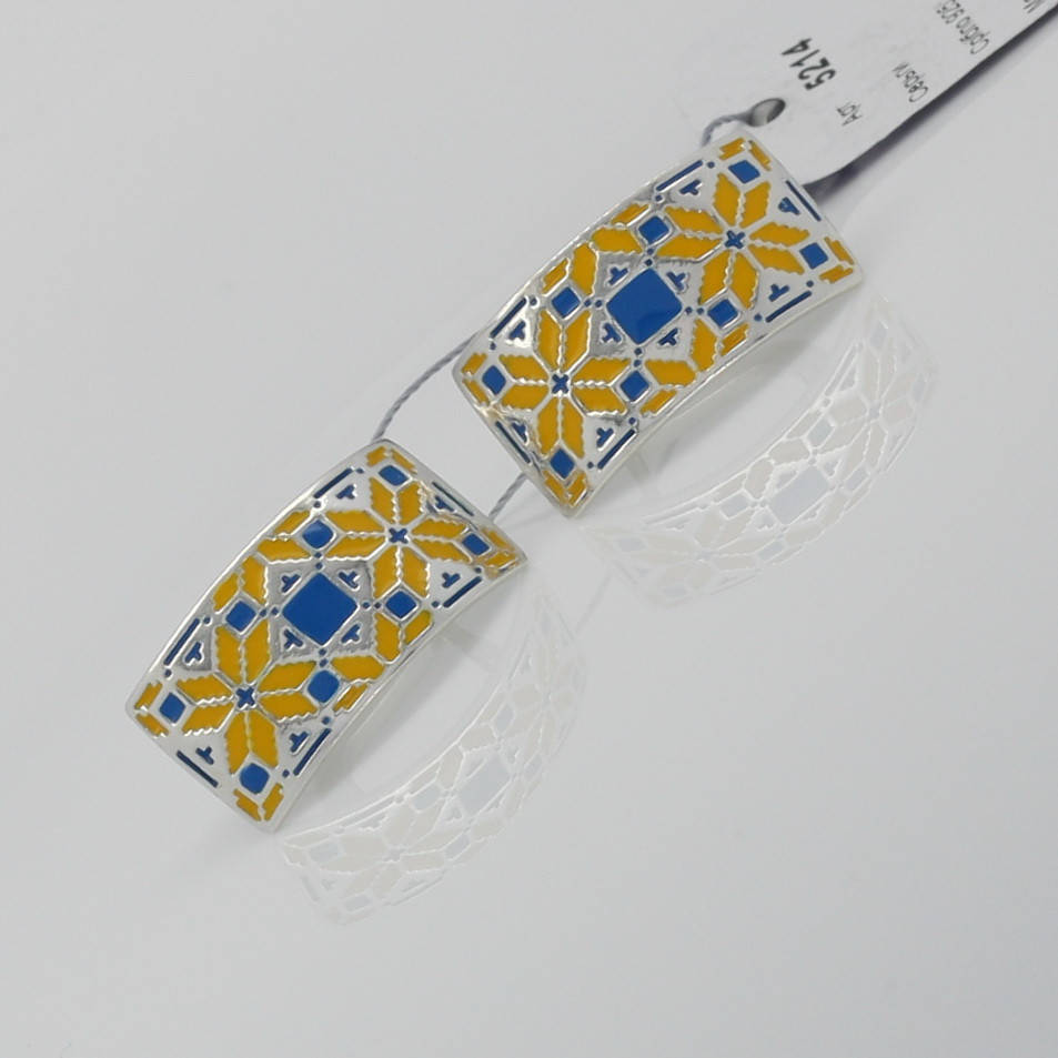 Серьги серебряные "Вышиванка" эмаль желто-синяя
Серьги серебряные "Вышиванка" эмаль желто-синяя