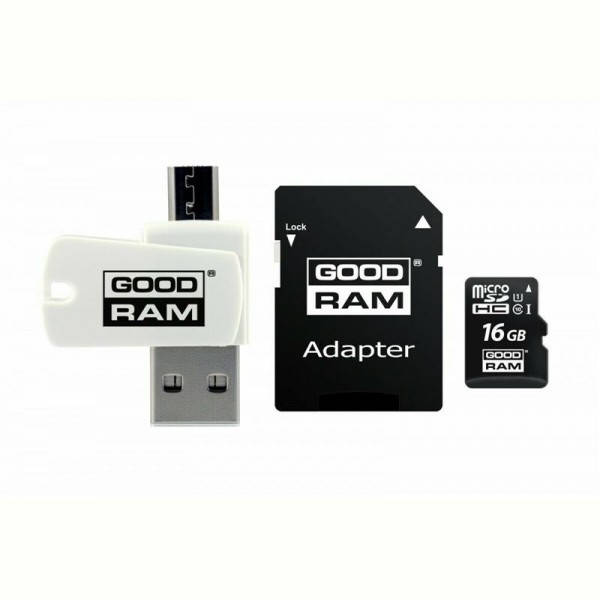 Карта памяти MicroSDHC 16GB UHS-I Class 10 Goodram + SD-adapter + OTG Card reader (M1A4-0160R12)
Карта памяти MicroSDHC 16GB UHS-I Class 10 Goodram + SD-adapter + OTG Card reader (M1A4-0160R12)