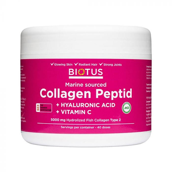 Морской коллаген с гиалуроновой кислотой и витамином С (Collagen Peptides) 5000 мг 206 г
Морской коллаген с гиалуроновой кислотой и витамином С (Collagen Peptides) 5000 мг 206 г