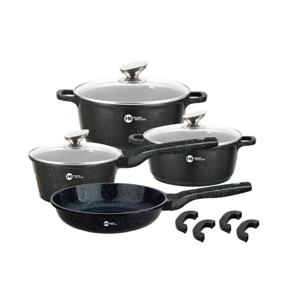 Набор кухонной посуды с гранитным антипригарным покрытием Higher Kitchen HK-307, набор кастрюль и сковорода, Черный
Набор кухонной посуды с гранитным антипригарным покрытием Higher Kitchen HK-307, набор кастрюль и сковорода, Черный